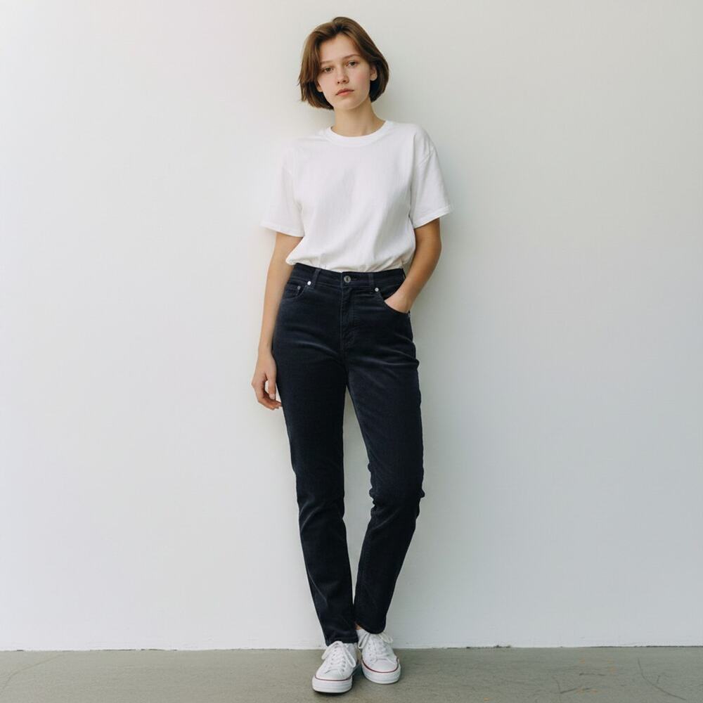 Loft Navy Blue Corduroy Pants 27 Skinny Straight Fine Wale Cotton Stretch